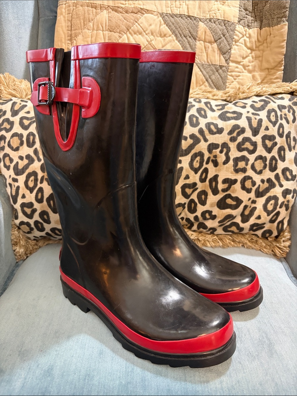 Talbots Black and Red Tall Women's Rain Boots